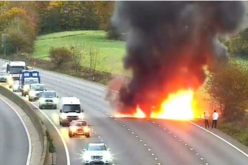M25 Crash Van Bursts Into Flames On Motorway With Massive Traffic Delays After Road Blocked 